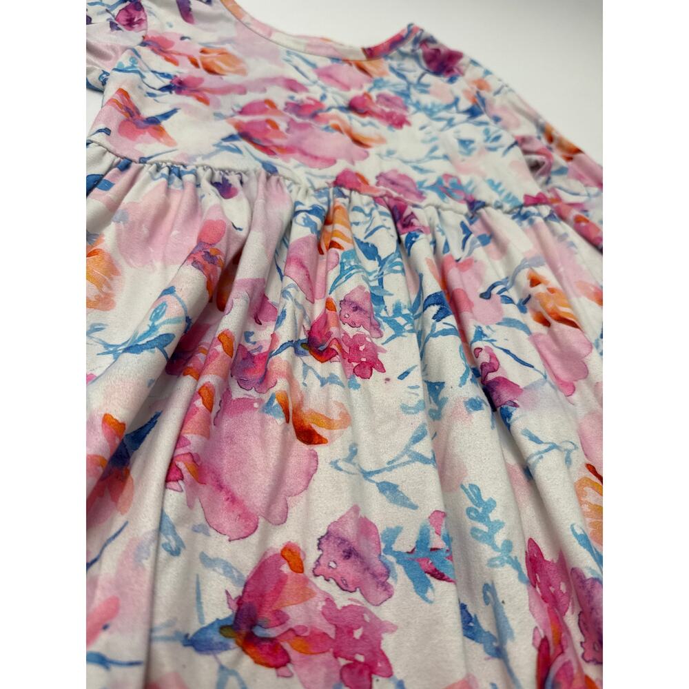 Sparkle In Pink Girls Floral Dress XL 6 Long Sleeve Watercolor Twirl